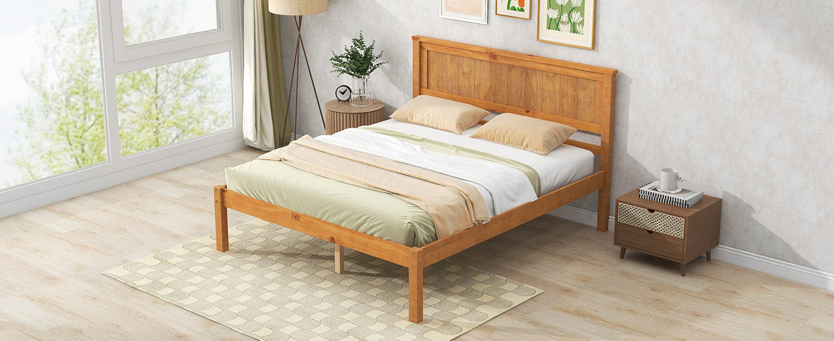Platform Bed Frame with Headboard, Wood Slat Support, Full