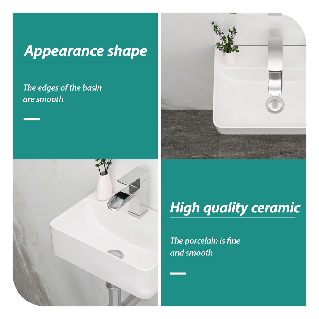 Stain Resistant Rectangular Bathroom Sink - 14.5x10 Inch