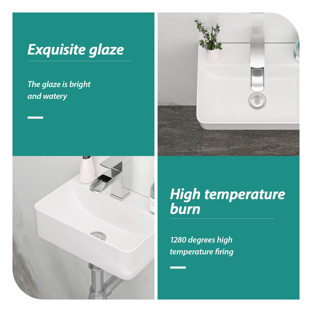 Stain Resistant Rectangular Bathroom Sink - 14.5x10 Inch