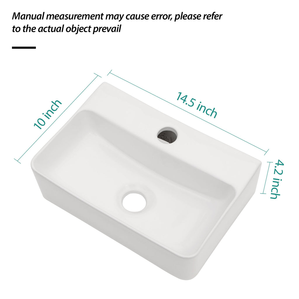 Stain Resistant Rectangular Bathroom Sink - 14.5x10 Inch