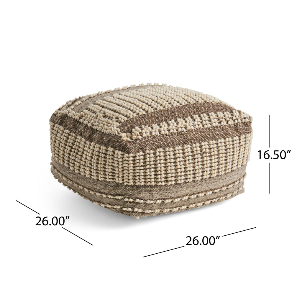 Rustic Wool and Cotton Large Pouf