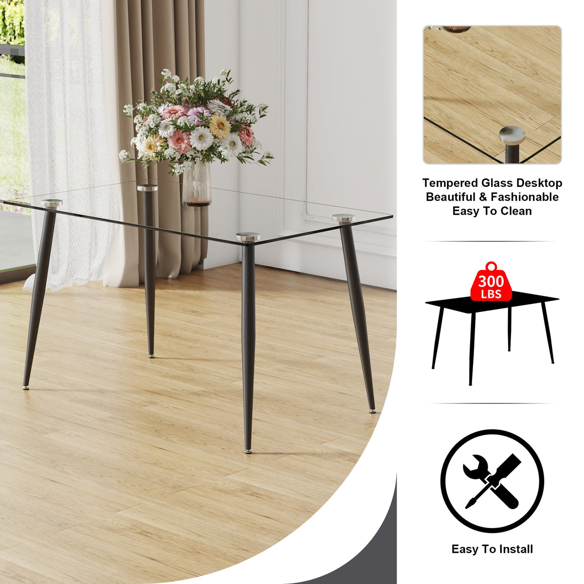 Modern Rectangular Glass Dining Table
