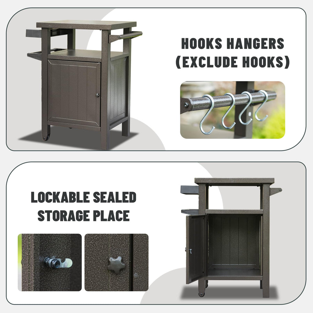 Metal Grill Cart with Storage and Wheels