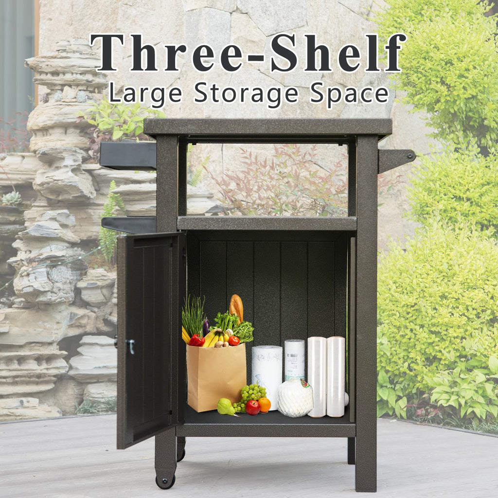 Metal Grill Cart with Storage and Wheels