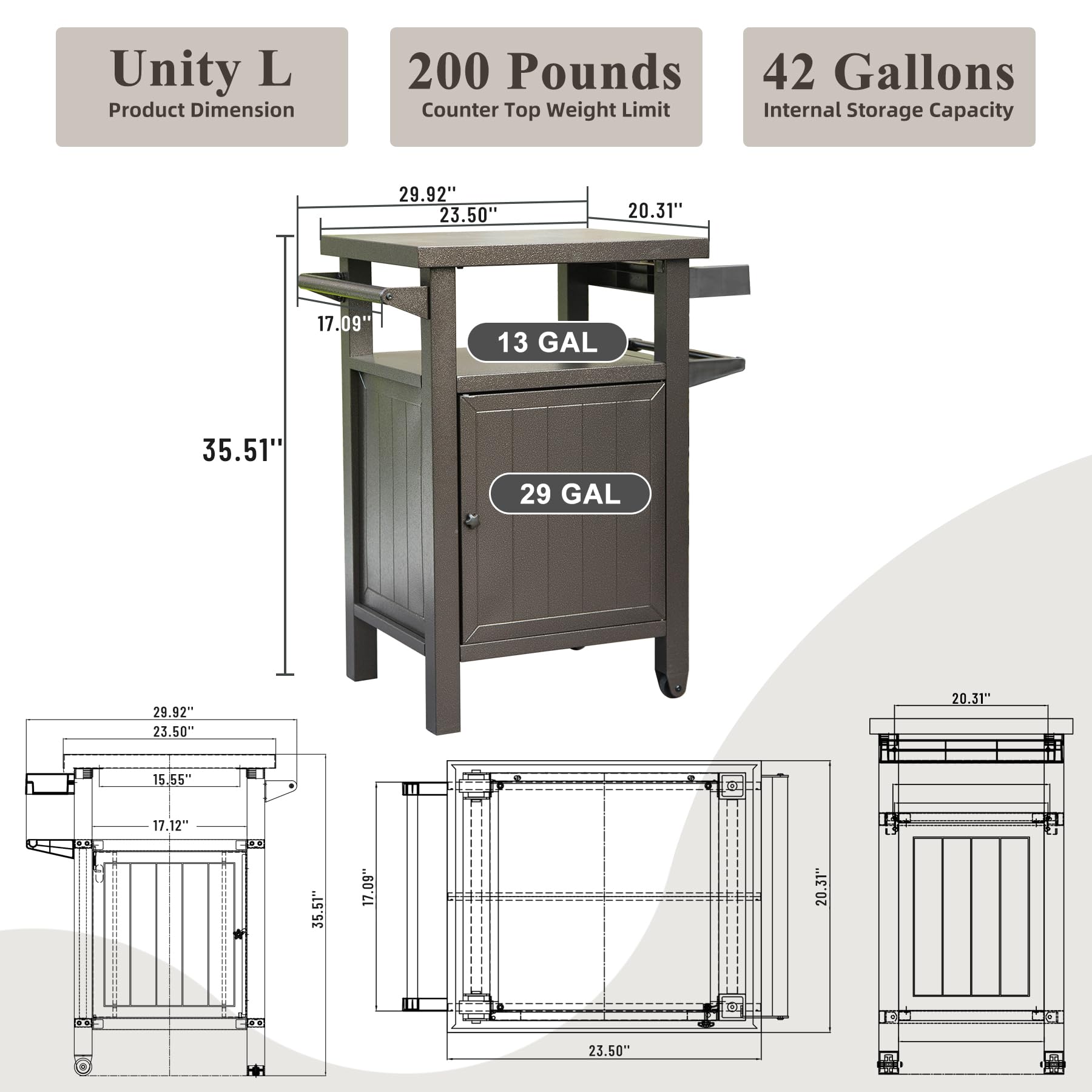Metal Grill Cart with Storage and Wheels