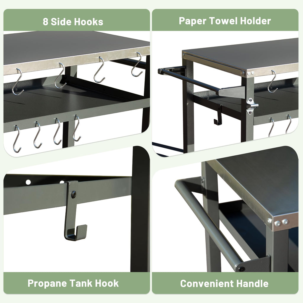 3-Shelf Outdoor Grill Table with Wheels