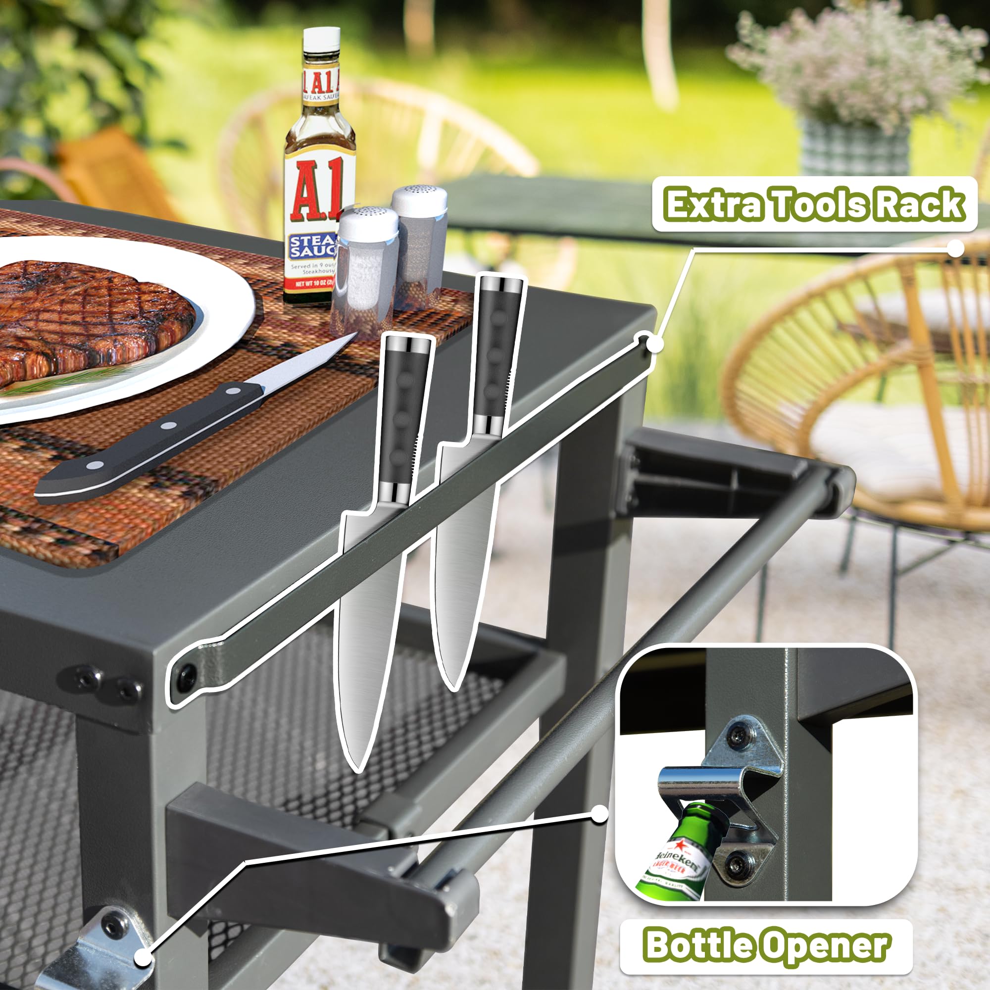 3-Shelf Outdoor Grill Table