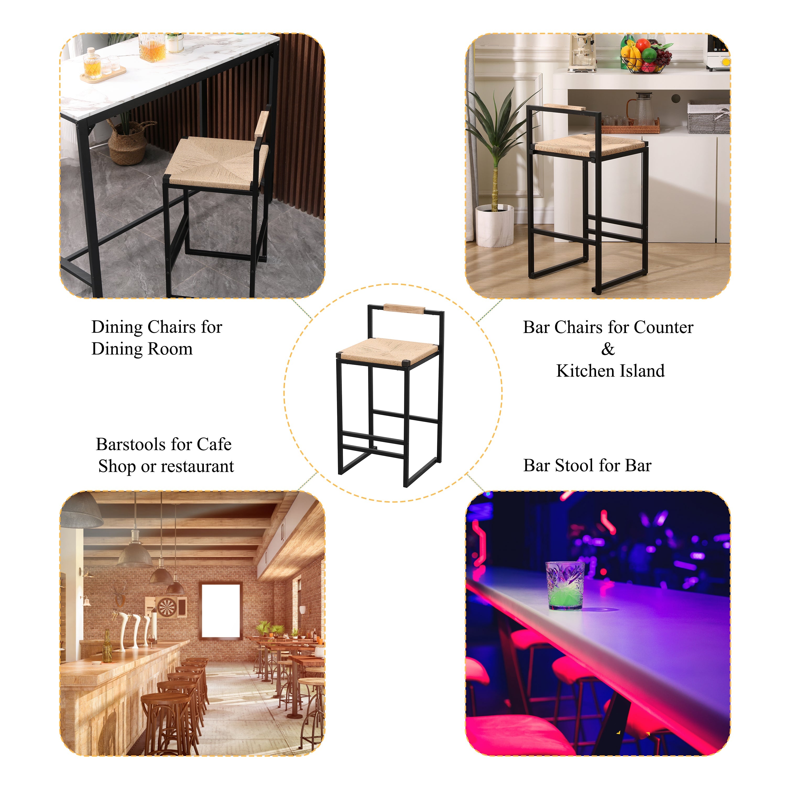 Set of 2 Bar Stools with Back
