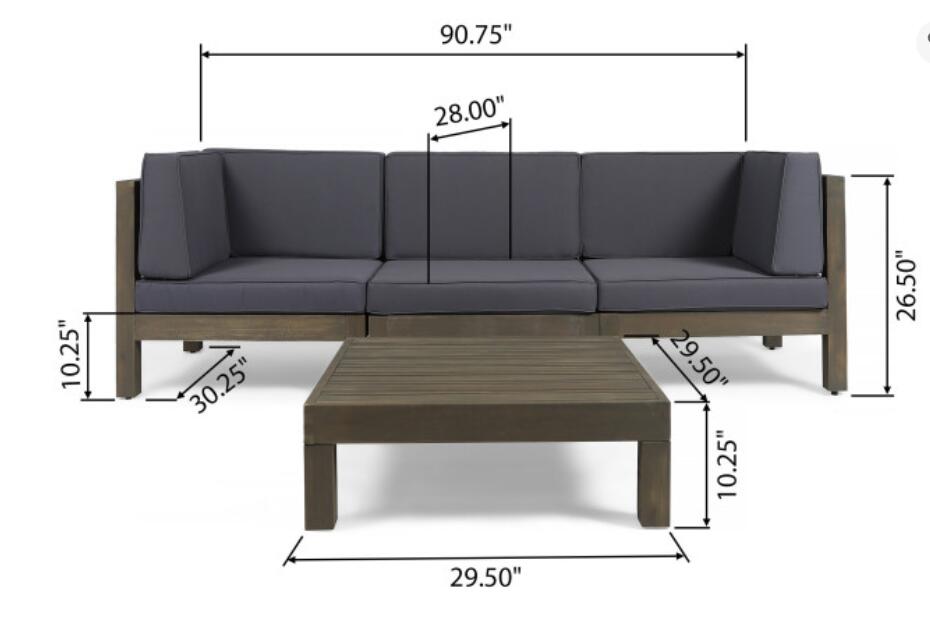 Oana 4-Piece Sofa Set With Coffee Table, Dark