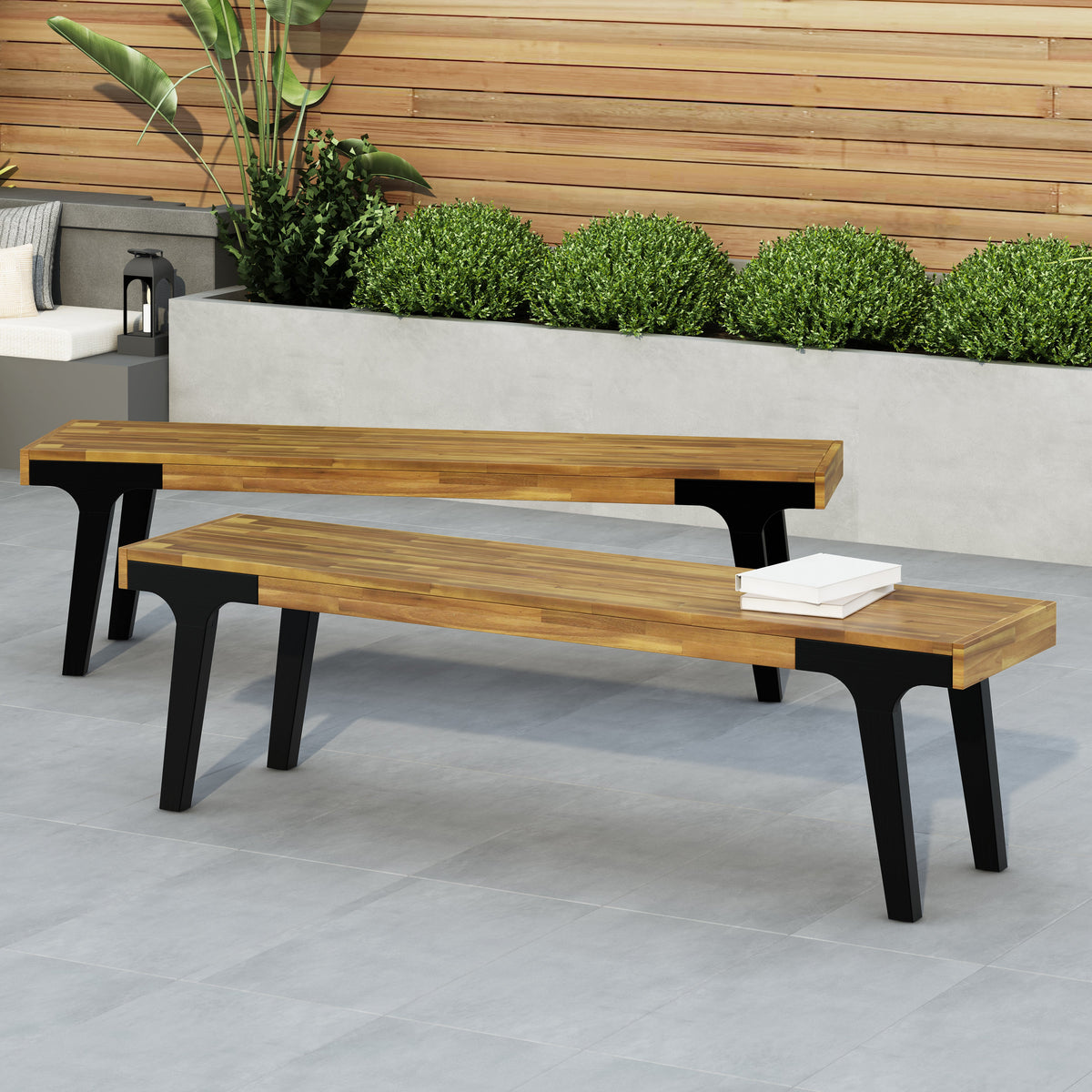 Acacia Wood Bench Set of 2