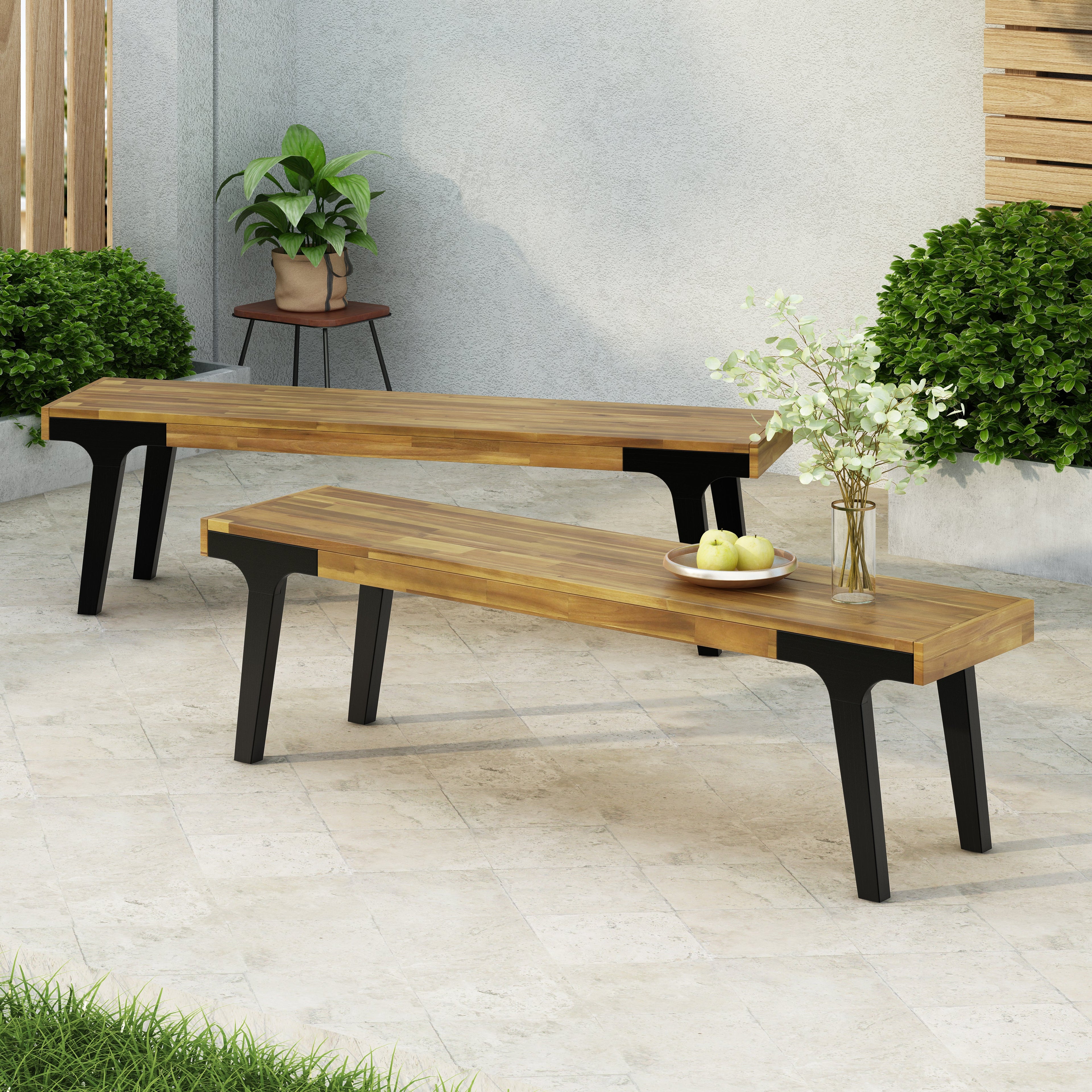 Acacia Wood Bench Set of 2