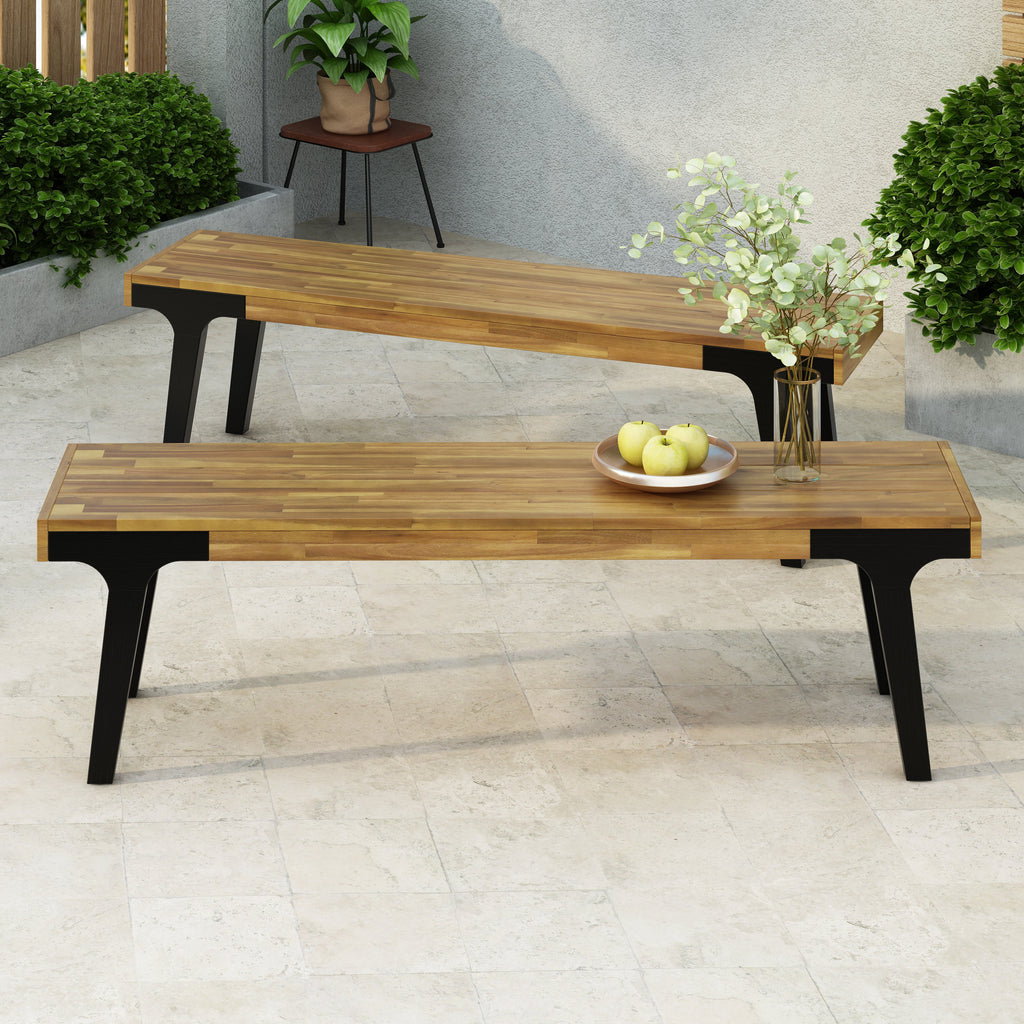 Acacia Wood Bench Set of 2