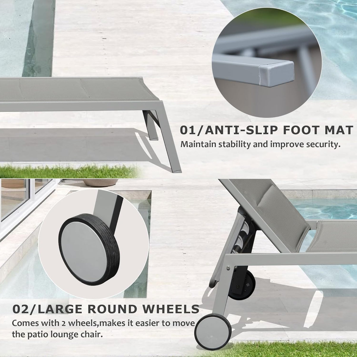 Outdoor Patio Chaise Lounge Set of 3