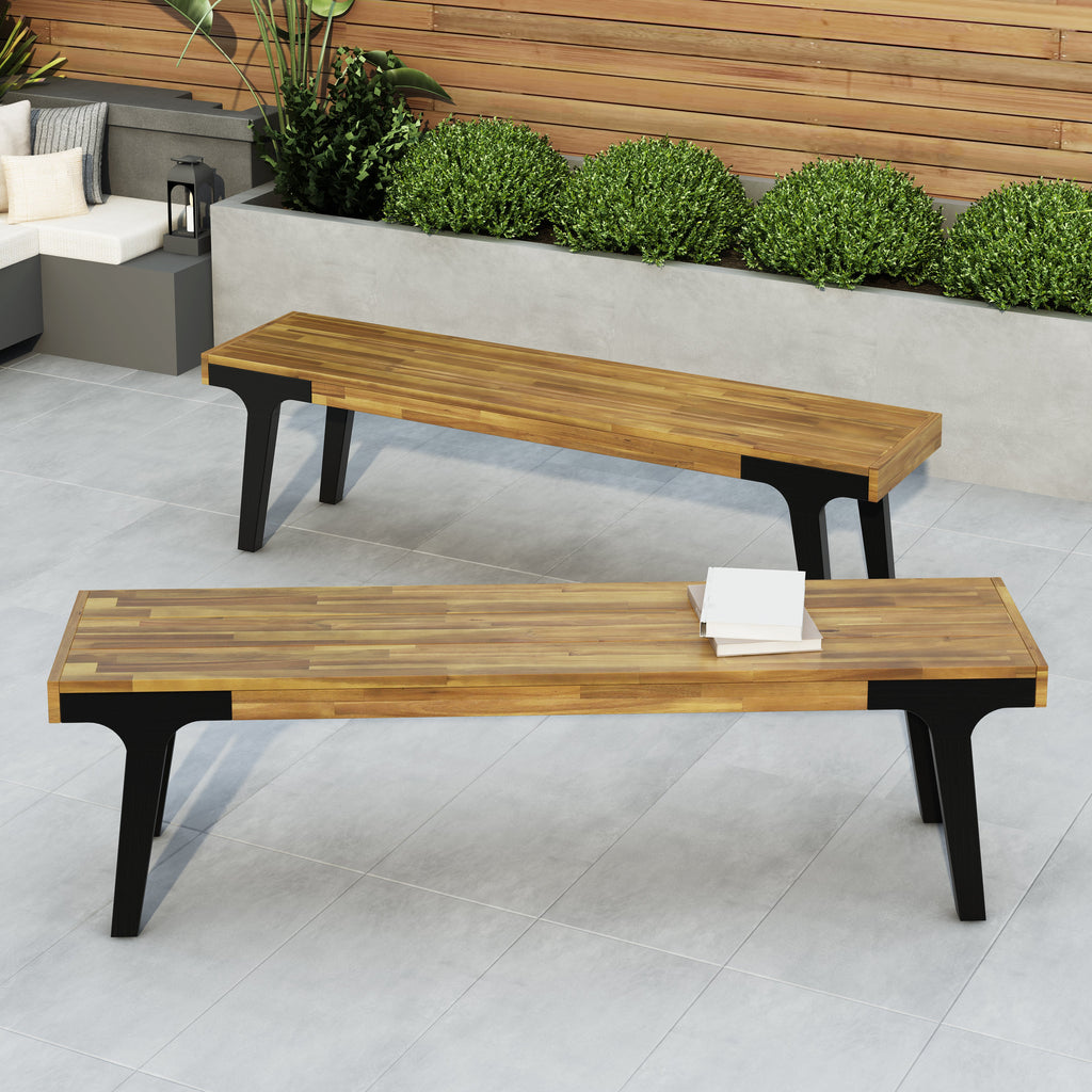Acacia Wood Bench Set of 2
