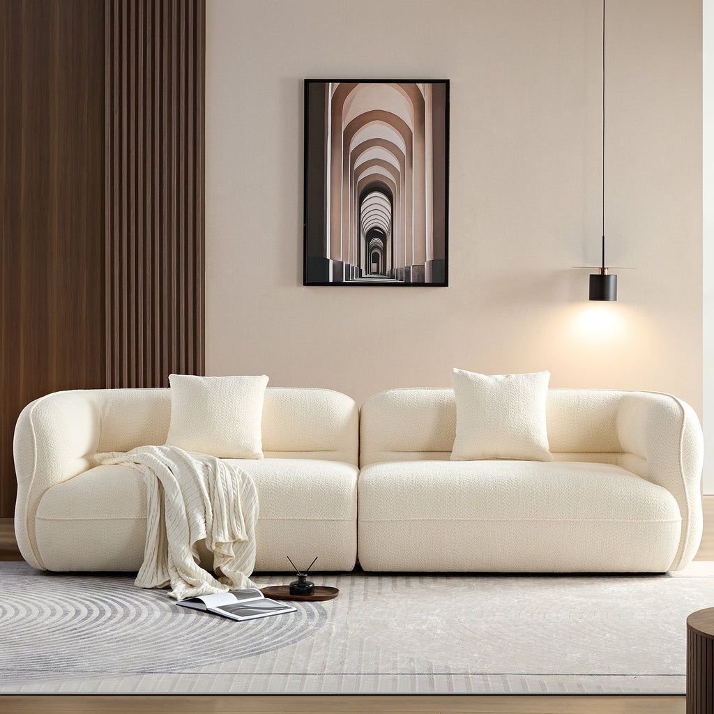White Sectional Sofa, Durable Fabric, Solid Wood Frame