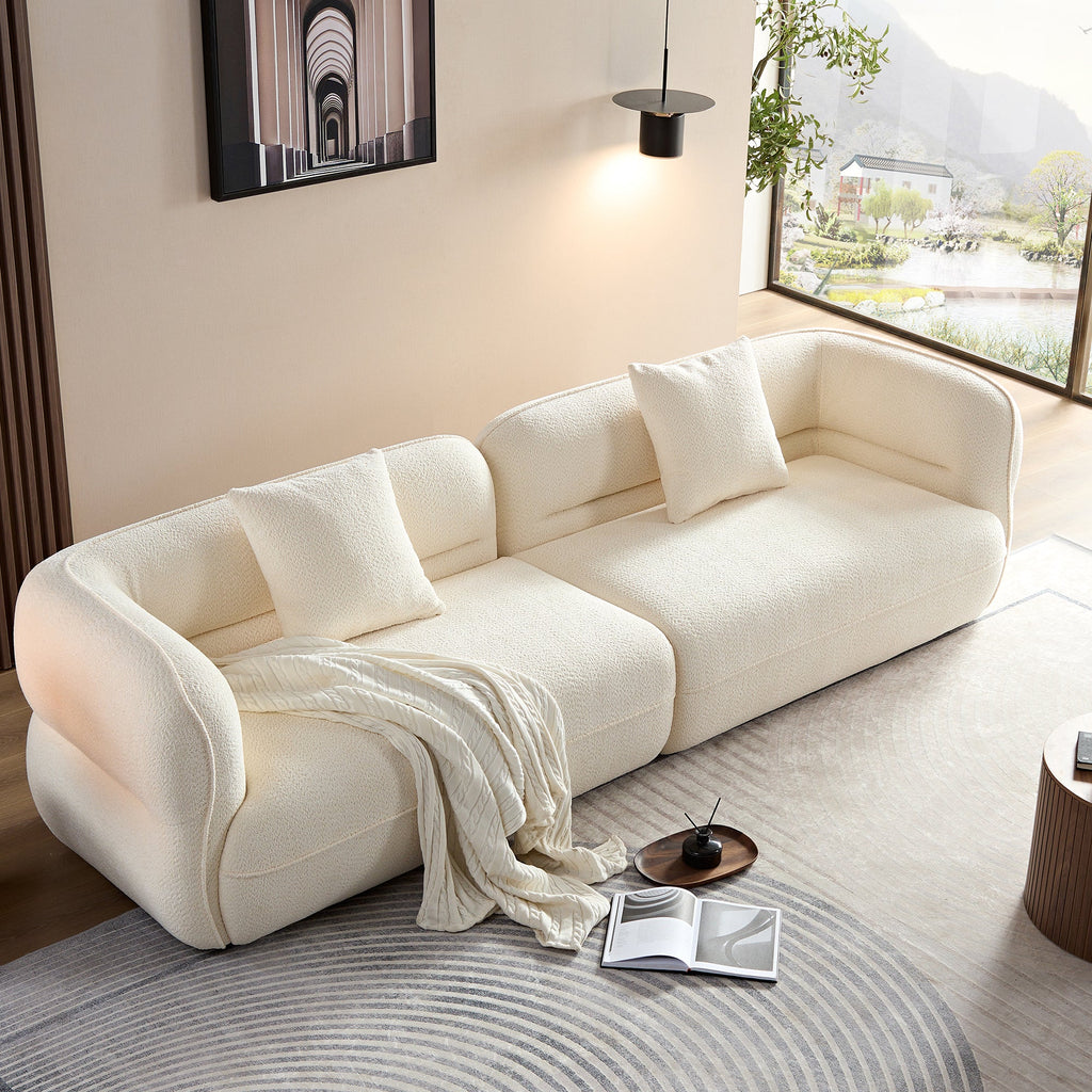 White Sectional Sofa, Durable Fabric, Solid Wood Frame