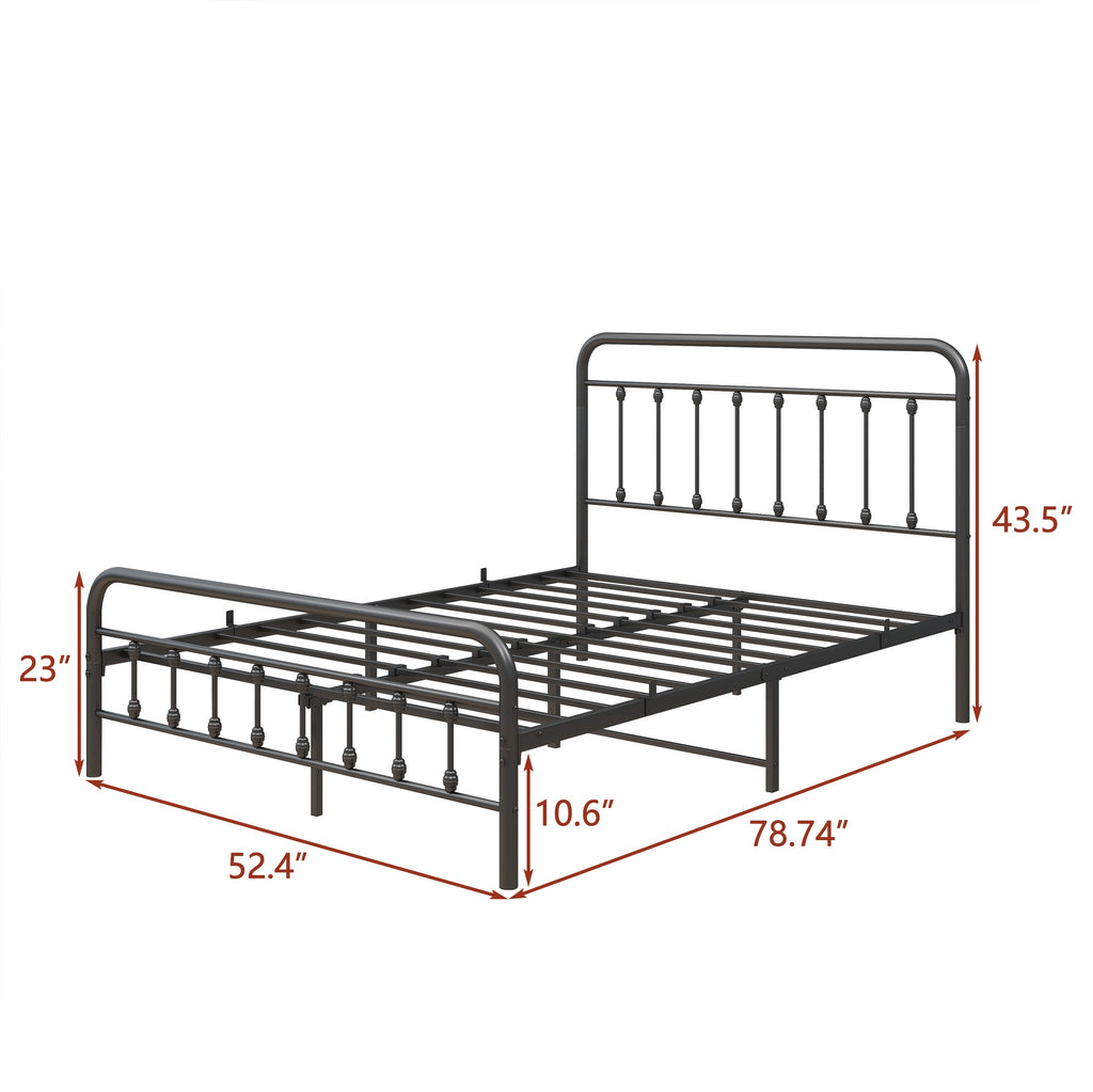 Metal Platform Bed Frame with Victorian Style Headboard