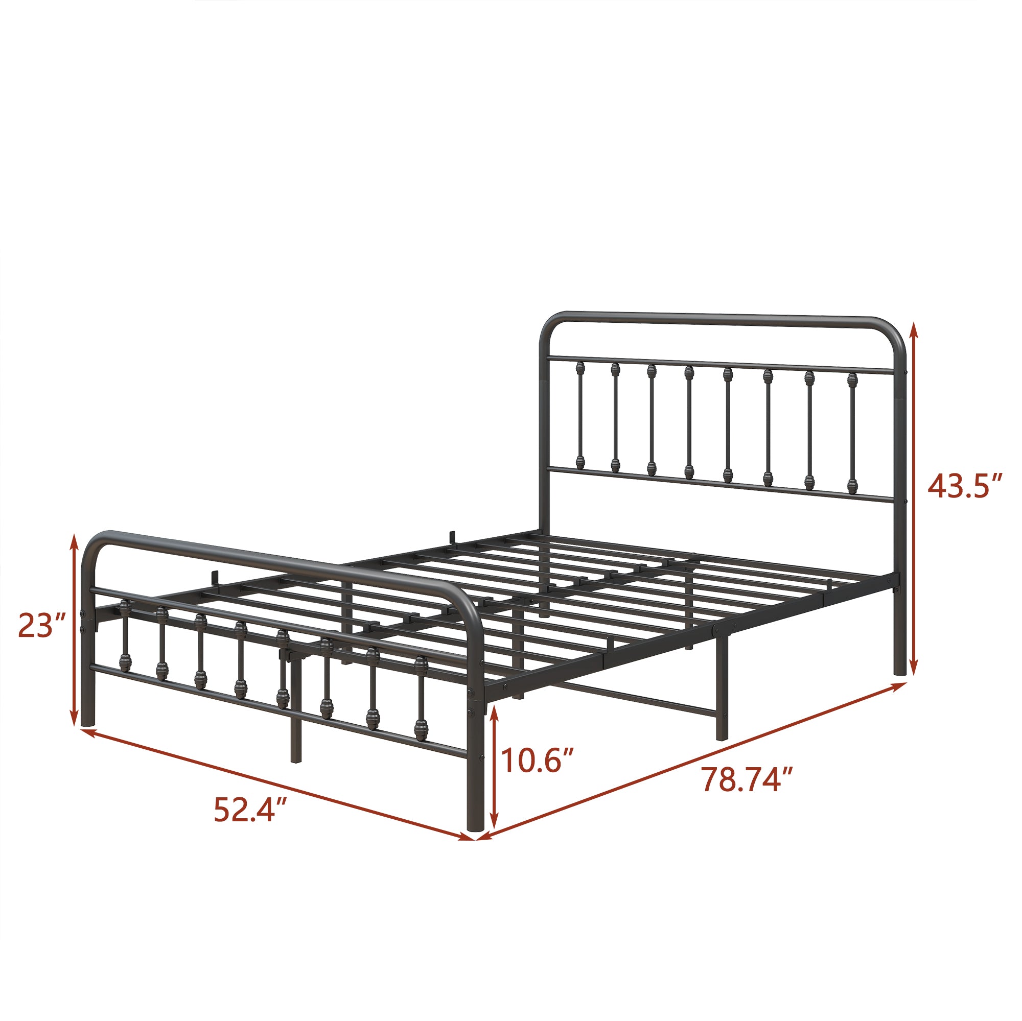 Metal Platform Bed Frame with Victorian Style Headboard