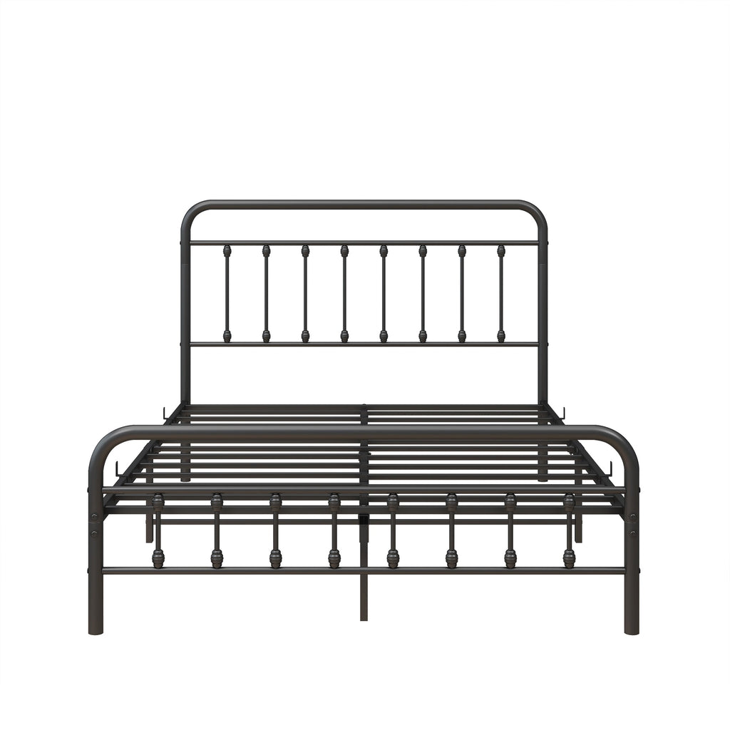 Metal Platform Bed Frame with Victorian Style Headboard