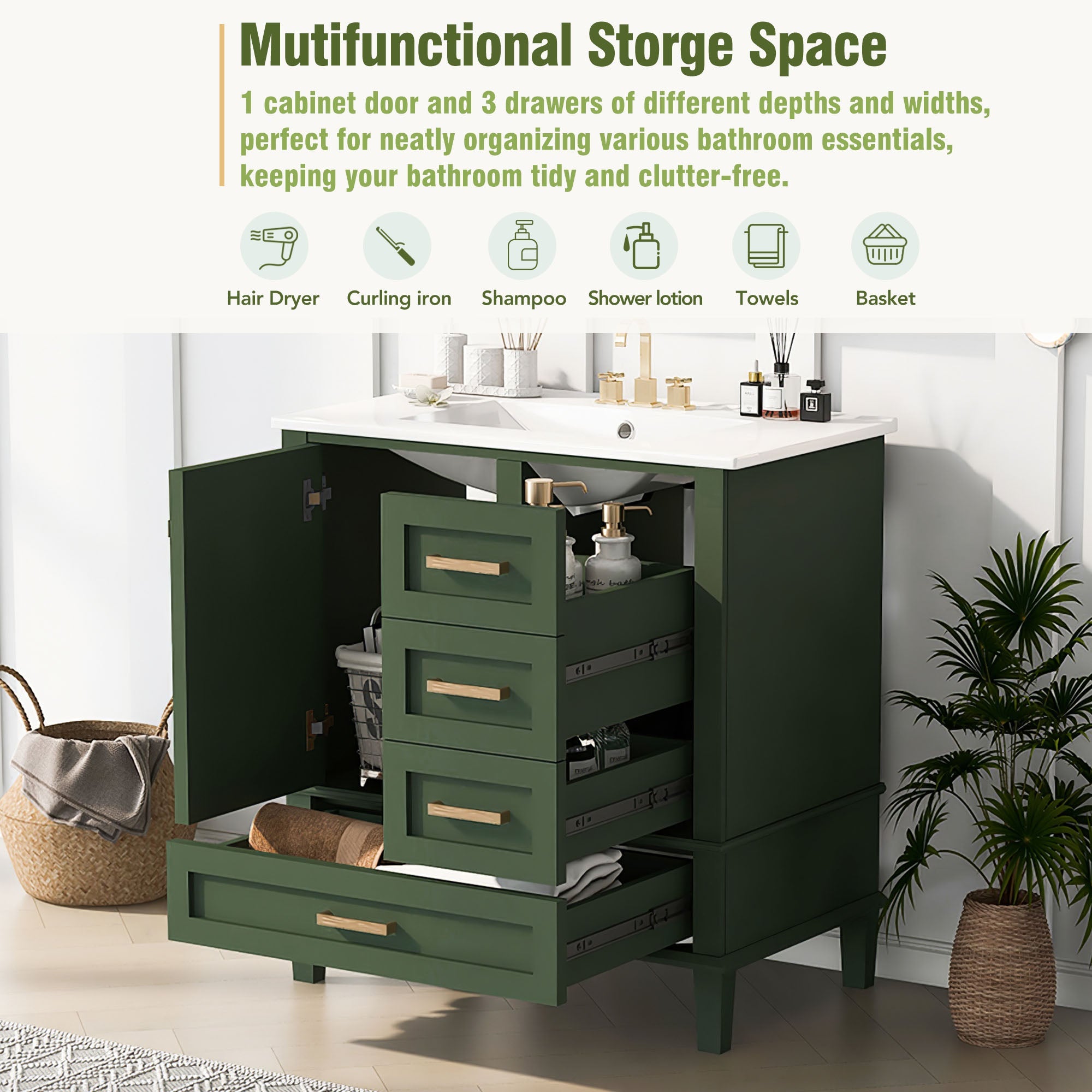 30" Bathroom Vanity in Green