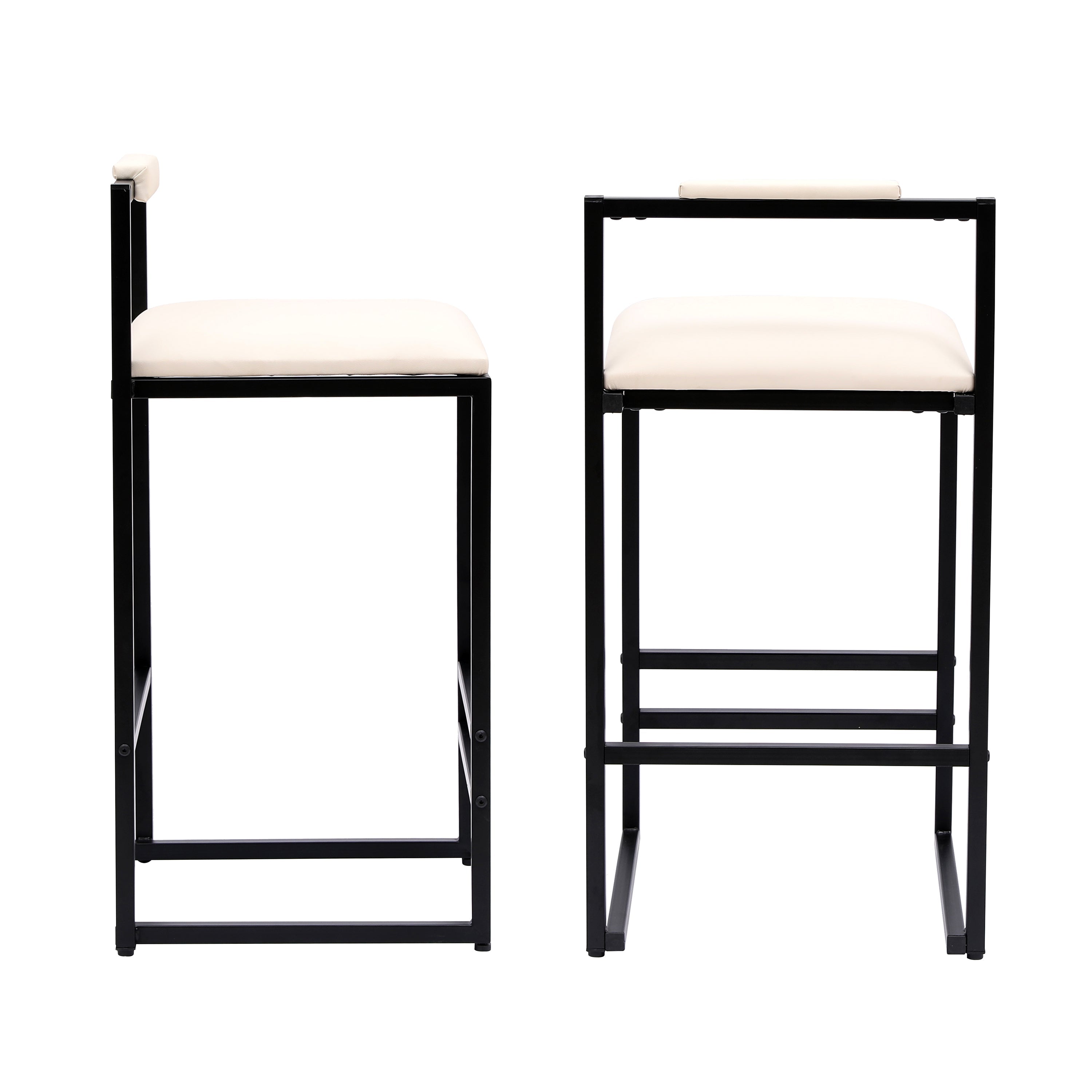 Set of 2 Barstools - Faux Leather Upholstered Modern Metal Frame