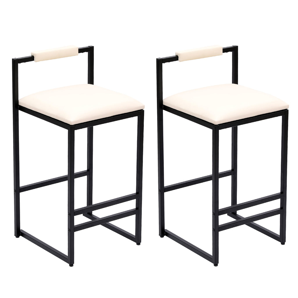 Set of 2 Barstools - Faux Leather Upholstered Modern Metal Frame