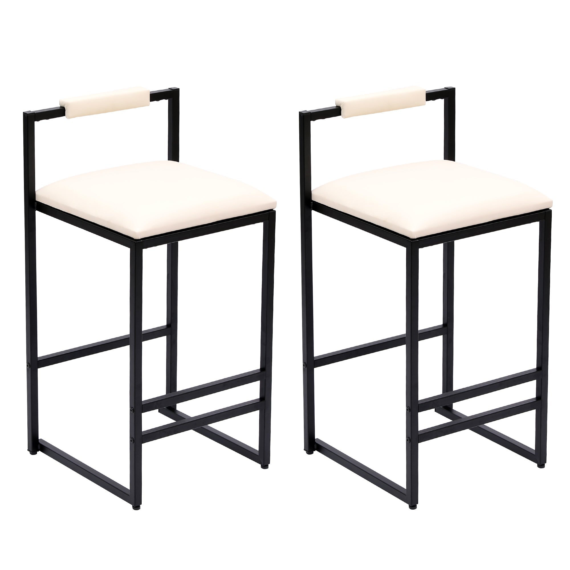 Set of 2 Barstools - Faux Leather Upholstered Modern Metal Frame
