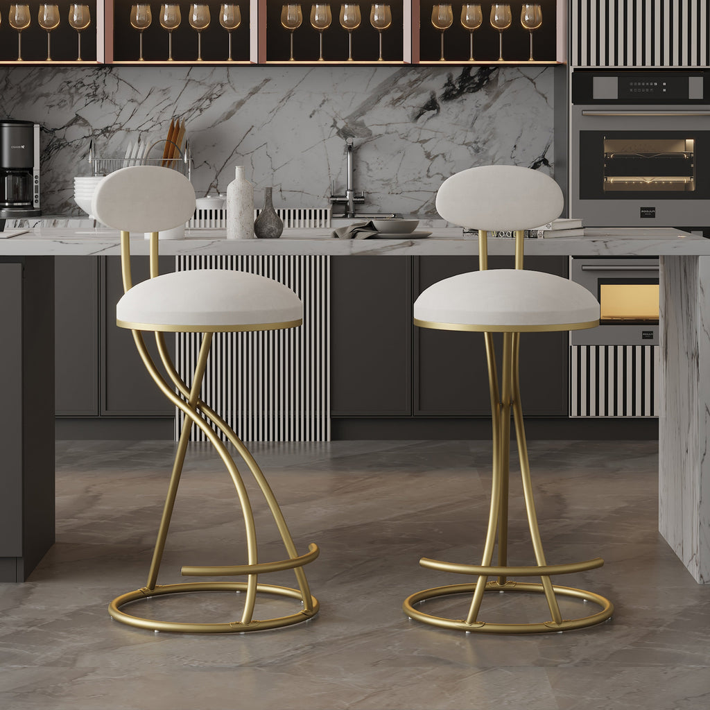 Round Bar Stool Armless Velvet Barstools Set of 2