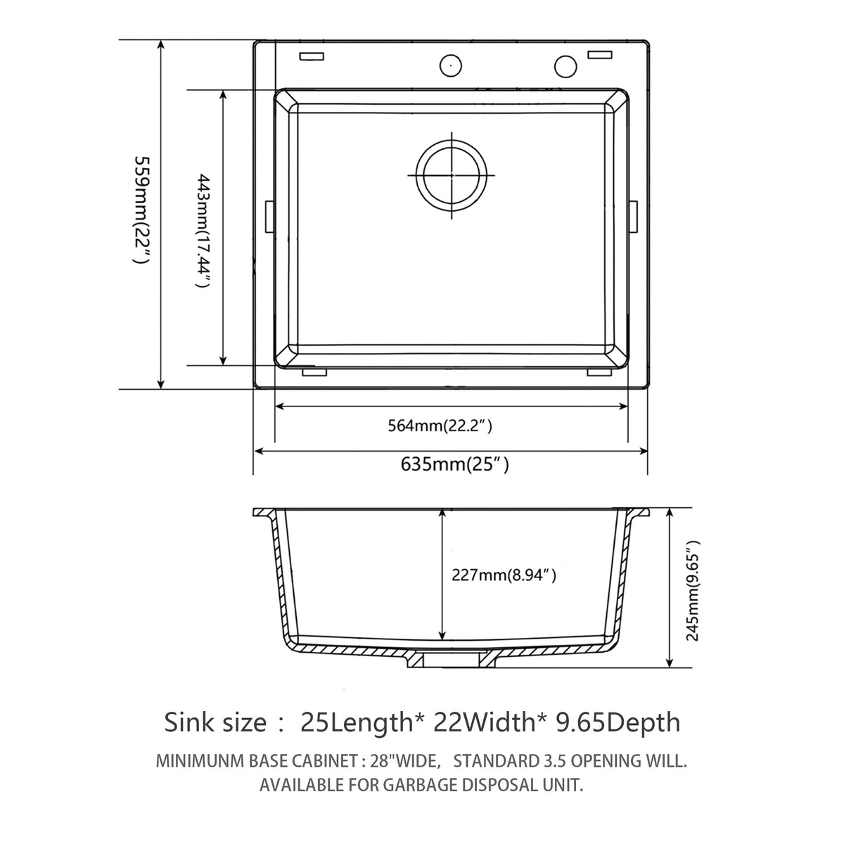 Quartz Kitchen Sink - 25" x 22" x 9.65"
