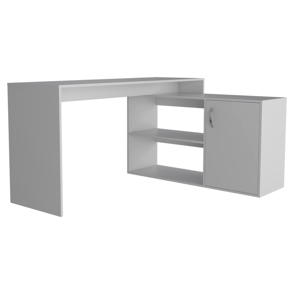 Axis Modern L-Shaped Computer Desk with Open & Closed Storage - White