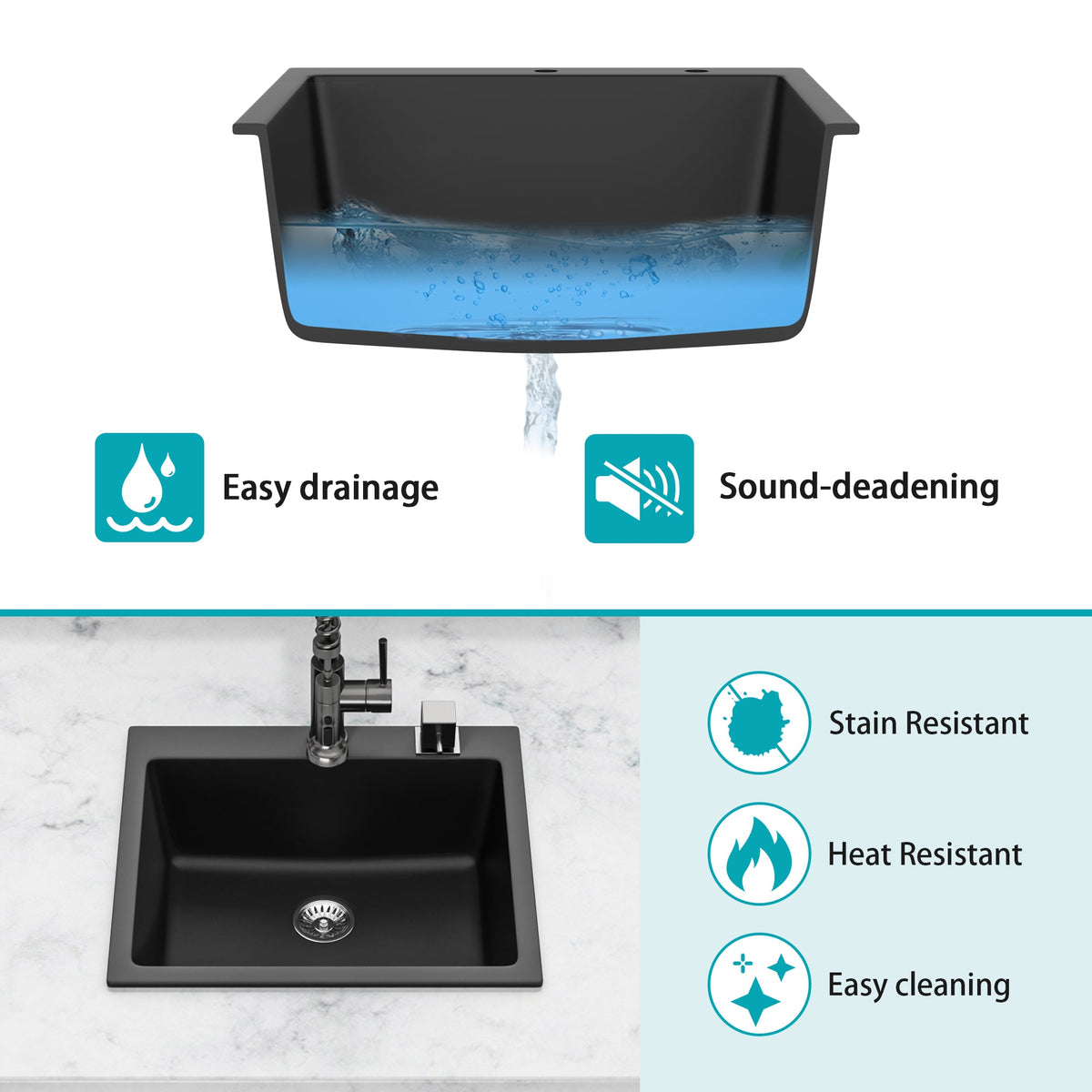 Quartz Kitchen Sink - 25" x 22" x 9.65"