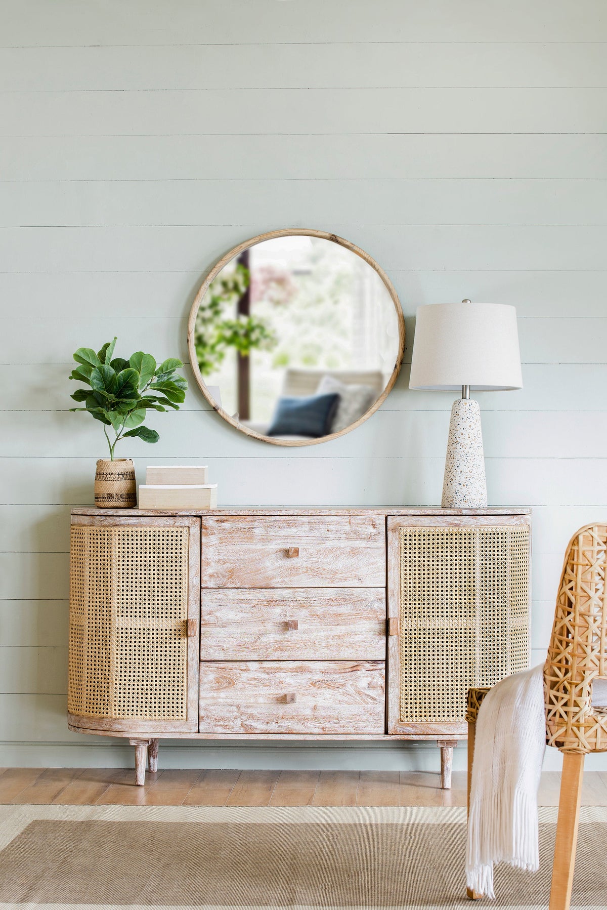 57x16x33" TV Console With Cane Doors