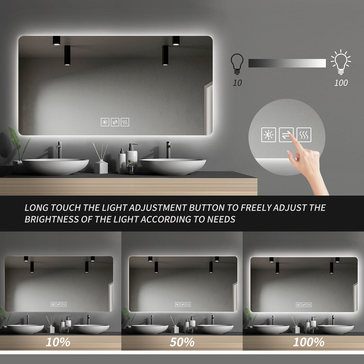Wall Mounted LED Lighting Mirror - 24" x 48"