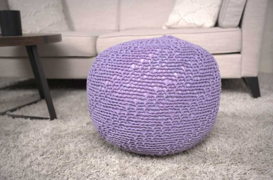 Bordeaux Knitted Cotton Round Pouf, Lavender