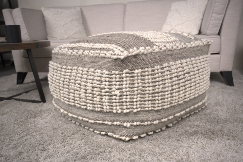 Rustic Wool and Cotton Large Pouf
