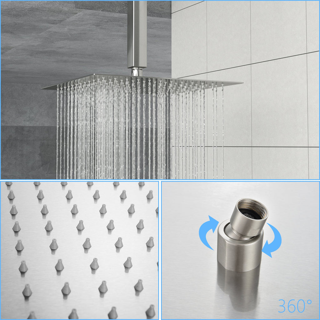 12 Inch Square Brushed Nickel Rain Fixed Shower Head