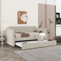 Twin Size Upholstered Daybed with Trundle and USB Charging