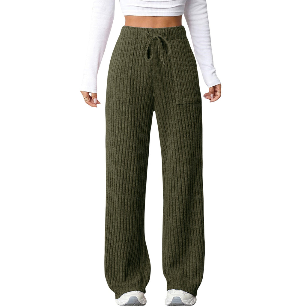 Women's Solid-Color Ribbed Pocket Casual Pants