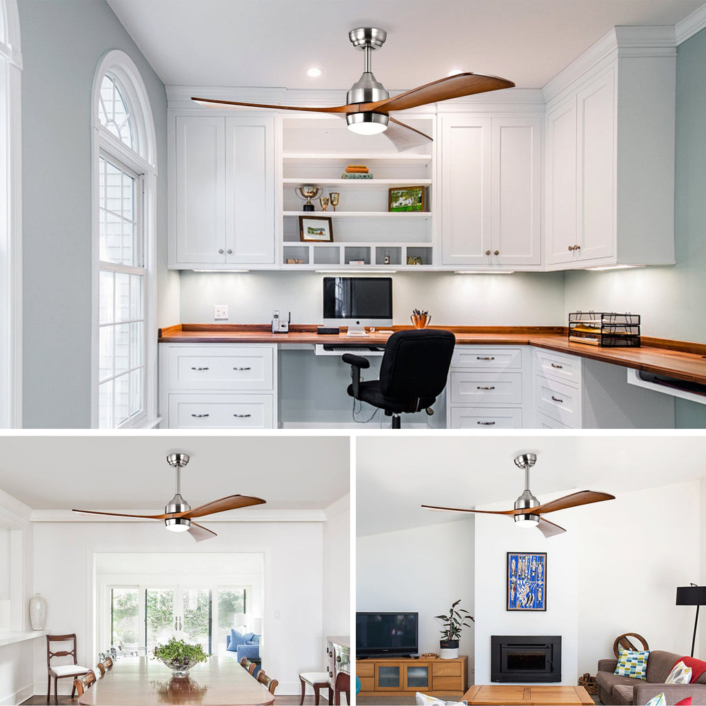 52" Solid Wood Blades Ceiling Fan with Lights & Remote Control