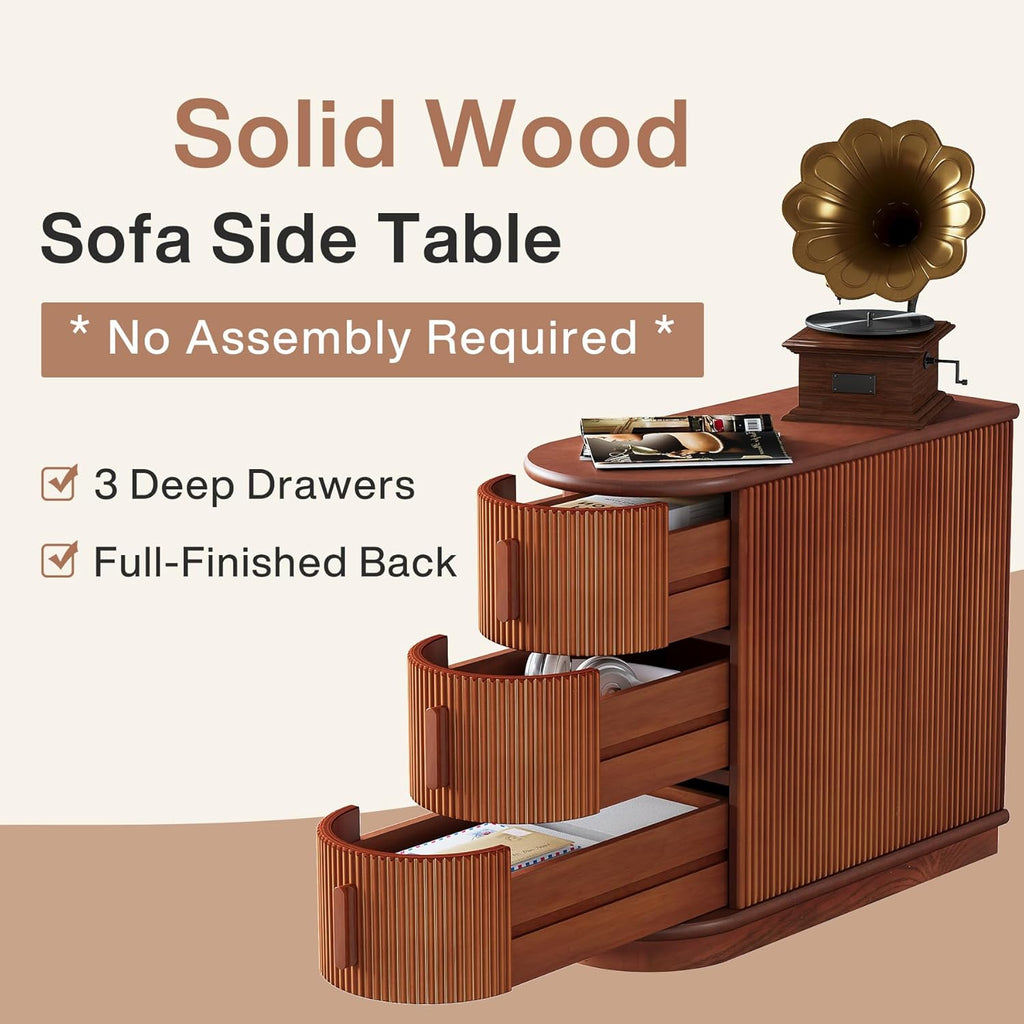 10.8" Solid Wood 3-Drawer Narrow End Table