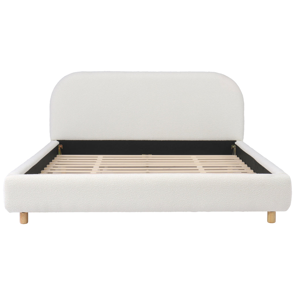Queen Size Upholstered Bed With Boucle Fabric