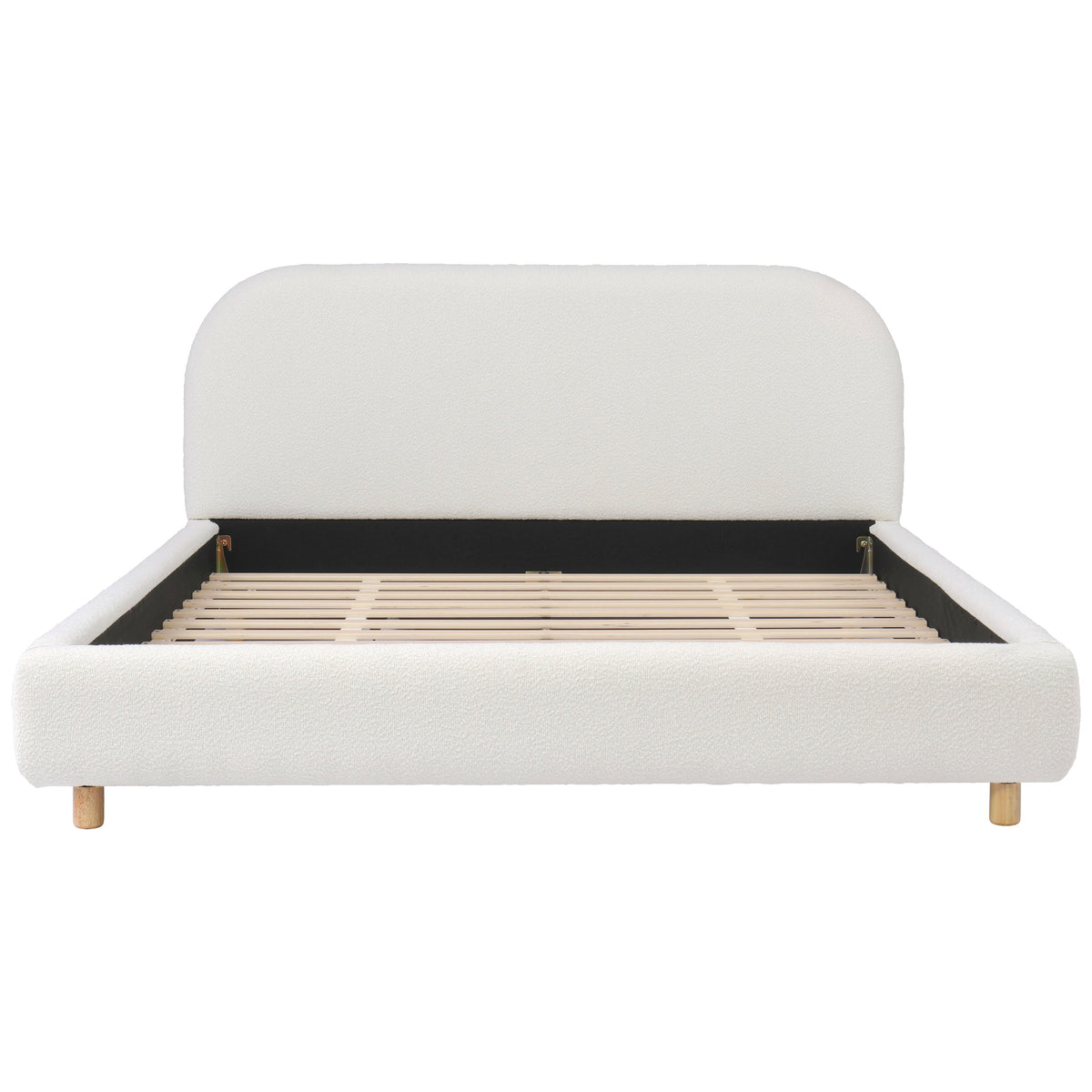 Queen Size Upholstered Bed With Boucle Fabric