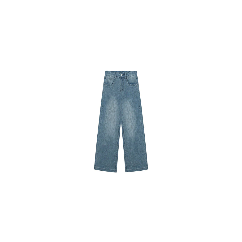 Womens Fashionable Rhinestone-Embellished Loose-Fit Straight-Leg Jeans