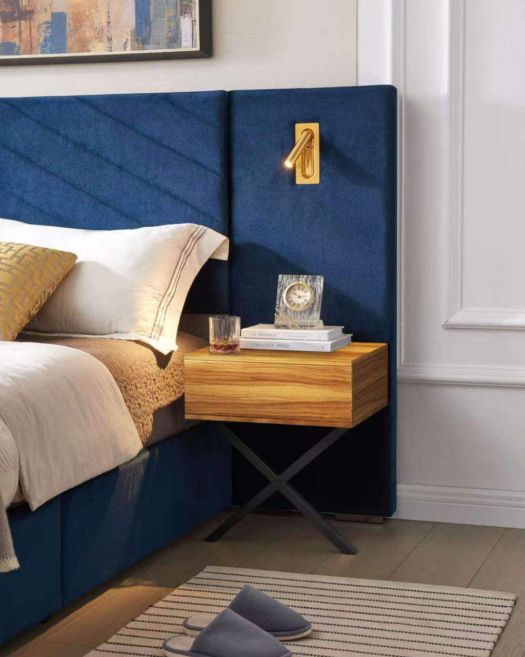 King Size Velvet Bed Frame with Vertical Channel Tufted Wingback Headboard