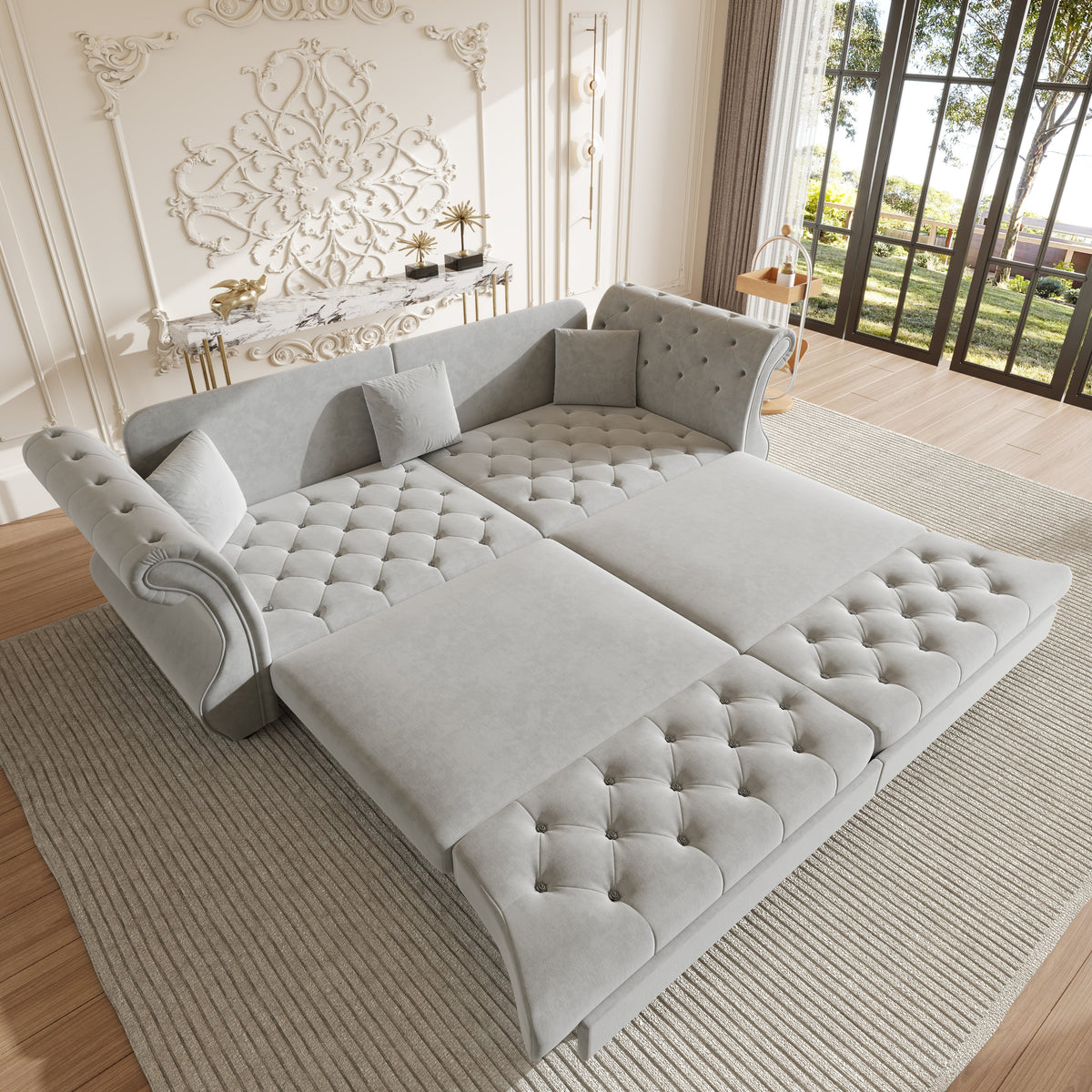 97.6" Oversized Chesterfield Pull Out Sofa Bed