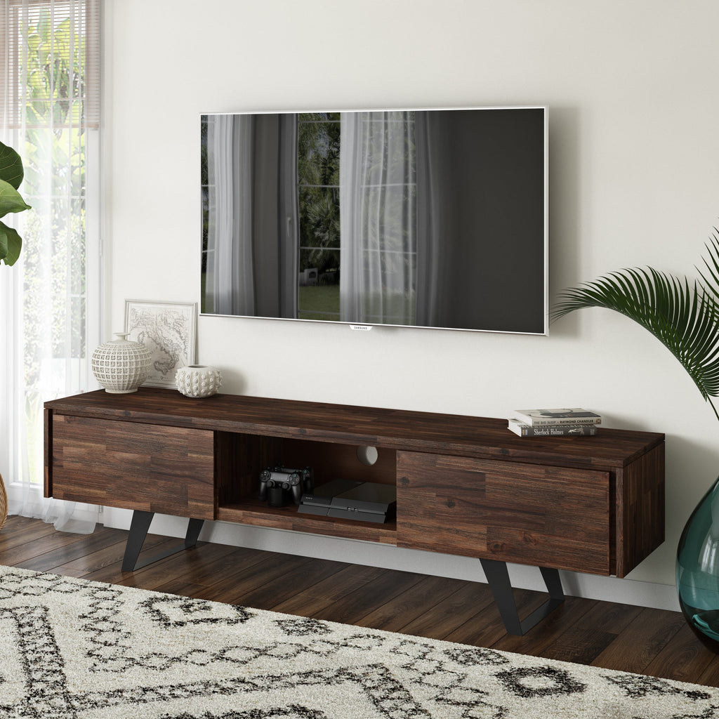 Lowry 72 Inch Wide Solid Wood TV Stand in Distressed