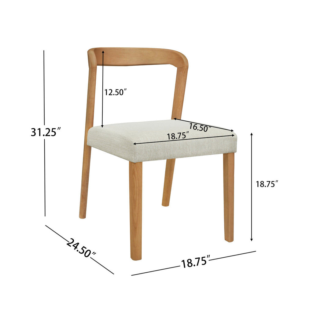 Solid Rubber Wood Dining Chairs (Natural Oak+Beige) - Set of 2
