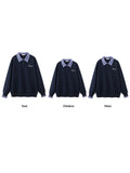 Retro Parent-child Outfit Plaid Patchwork Shirt-collar Hoodie Faux Two-piece Pullover Top