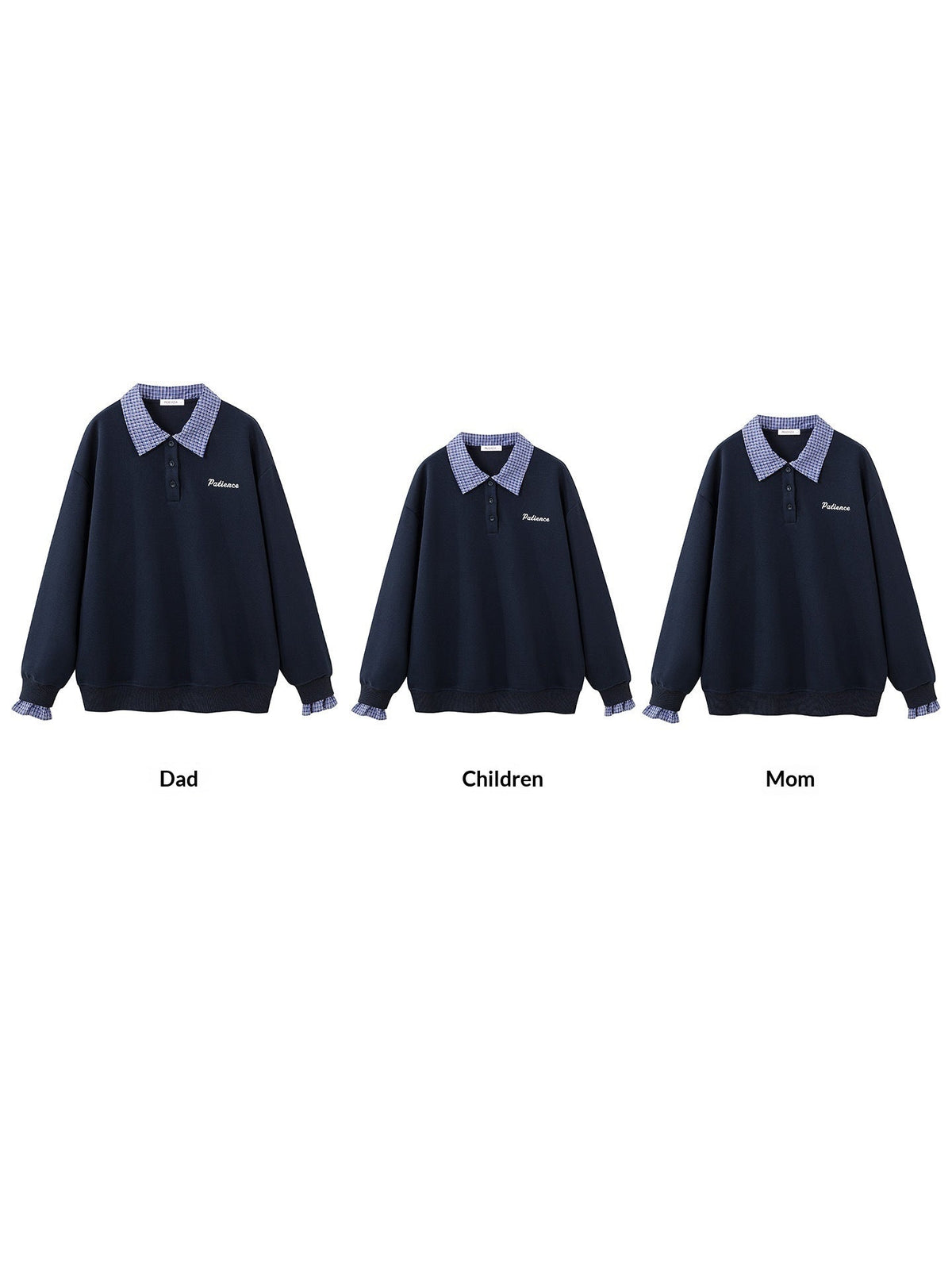 Retro Parent-child Outfit Plaid Patchwork Shirt-collar Hoodie Faux Two-piece Pullover Top