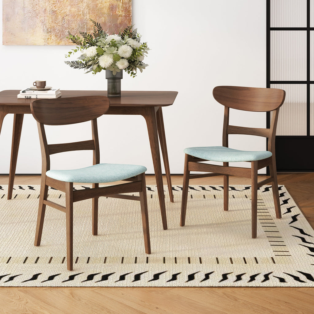 Set of 2 Dining Chairs - Upholstered Seat, Rubberwood Legs, Walnut+Mint